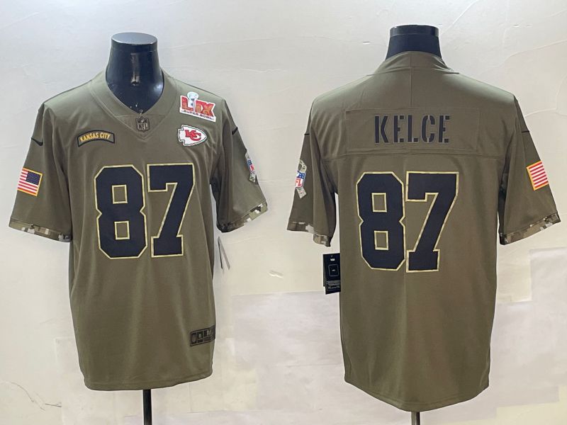 Men Kansas City Chiefs 87 Kelce Green Nike 2025 Salute to Service Limited NFL Jersey style 2